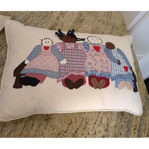 New! Southern Folk Art Handmade Multi-Racial Friendship Pillow Bantu Knots